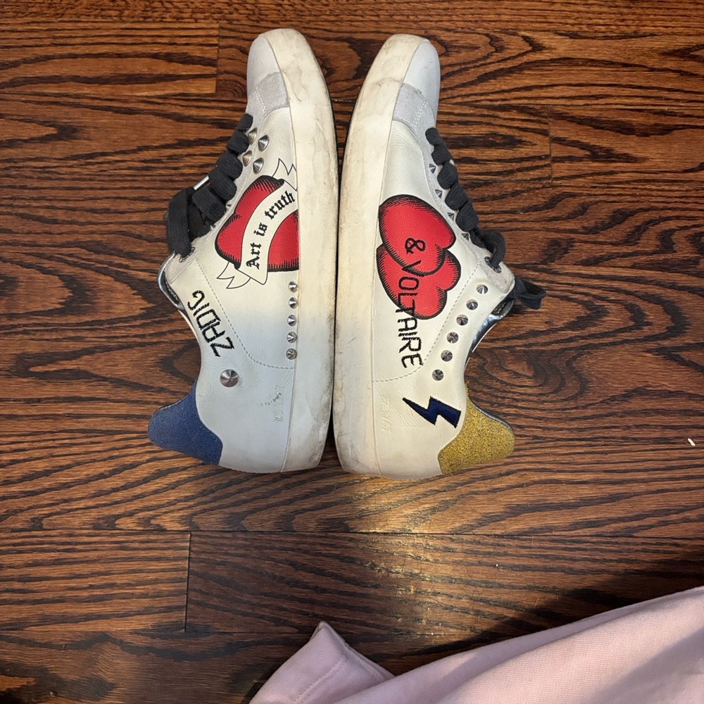 Zadig & Voltaire White Sneakers with Heart and Lightning Design